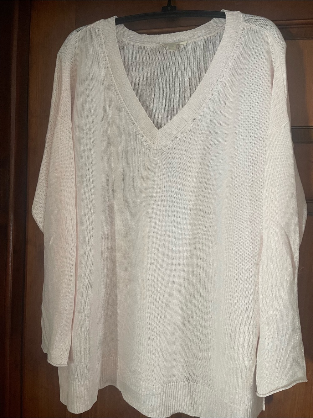 Eileen Fisher Pale Pink V-Neck Lightweight Knit Sweater